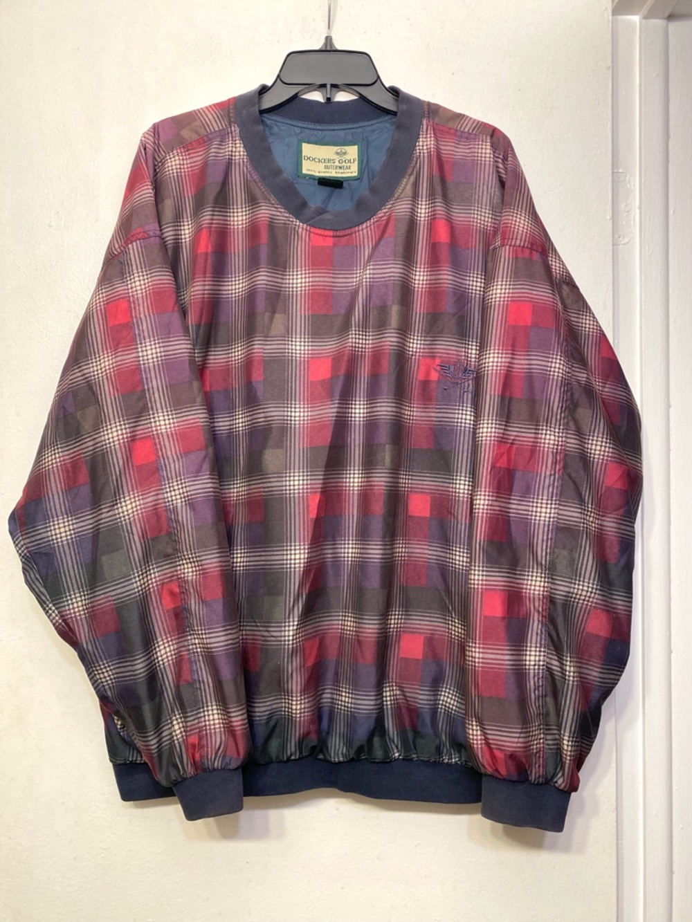 Dockers Vintage Golf Outerwear Red Plaid Crewneck Pullover Khakiwear Large